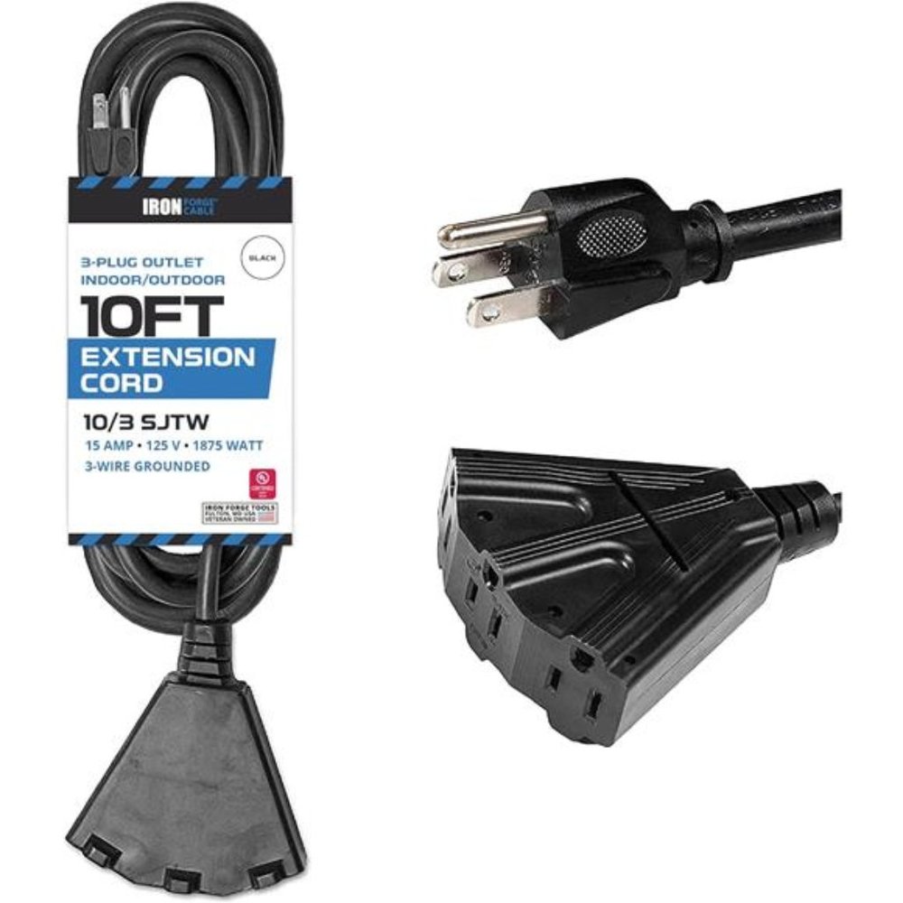 0 Gauge Extension Cord 10 Ft with 3 Outlets, Heavy Duty Outdoor Extension Cord
